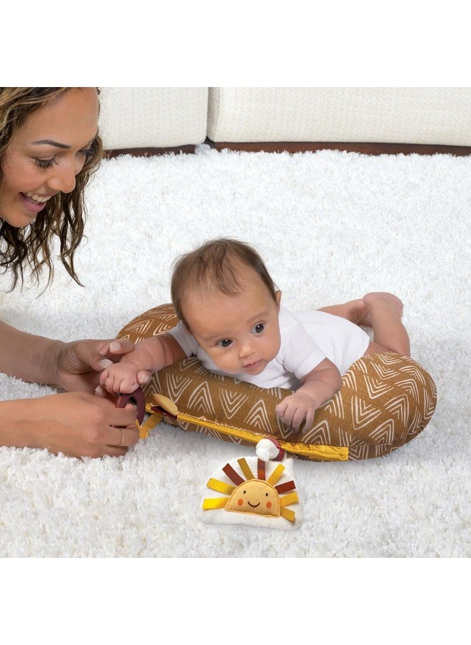 Boppy Tummy Time Prop, Golden Sun with Arrows with Two Removable Toys, A Smaller Size for Comfortable Tummy Time, Attached Toys Encourage Neck and Shoulder Strength Building