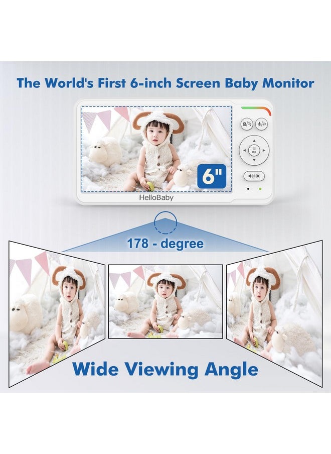 HelloBaby Baby Monitor with Camera and Audio, 6'' World First IPS Screen Baby Camera Monitor No WiFi, 30-Hrs Battery, ECO, VOX, 2-Way Talk, Night Vision, 1000ft, Video Baby Monitor Portable