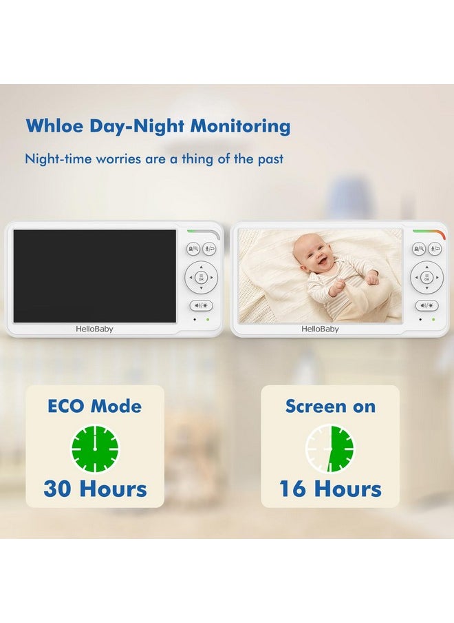 HelloBaby Baby Monitor with Camera and Audio, 6'' World First IPS Screen Baby Camera Monitor No WiFi, 30-Hrs Battery, ECO, VOX, 2-Way Talk, Night Vision, 1000ft, Video Baby Monitor Portable