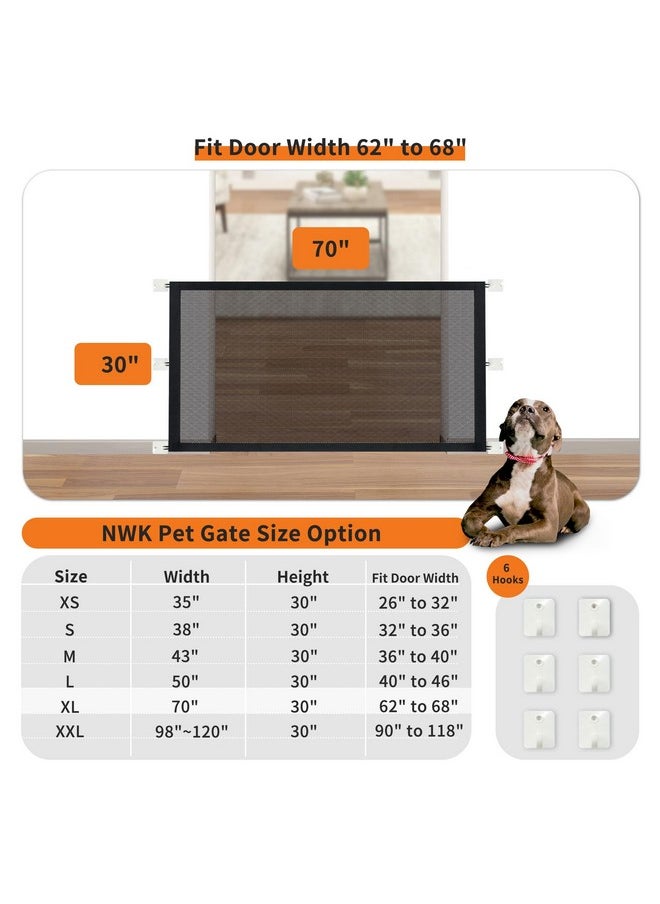 NWK Magic Gate Dog Gate for Stairs Pet Gate for The House Baby Gate Providing a Safe Enclosure for Pets and Babies to Play and Rest, 6 Hooks Design Prevent Dogs Going Through from Sides (30'' X 70'')