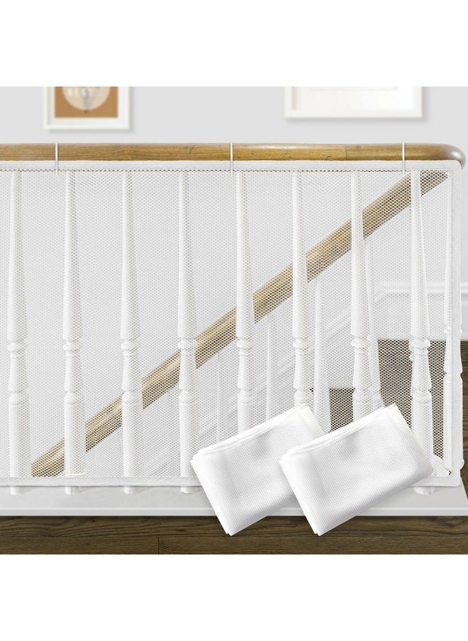 2 Pack Indoor Outdoor Baby Safety Stair Railing Net Baby Proofing Stair Balcony Banister Rail Guard Child Safety Stair Protection Safe Rail 10ft L x 2.6ft H, White