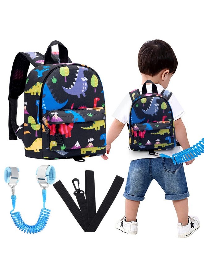 Accmor Toddler Harness Backpack Leash, Baby Dinosaur Backpacks with Anti Lost Wrist Link, Cute Mini Child Backpack Wristband Tether Strap and Protection Leashes for Baby Boys (Black)