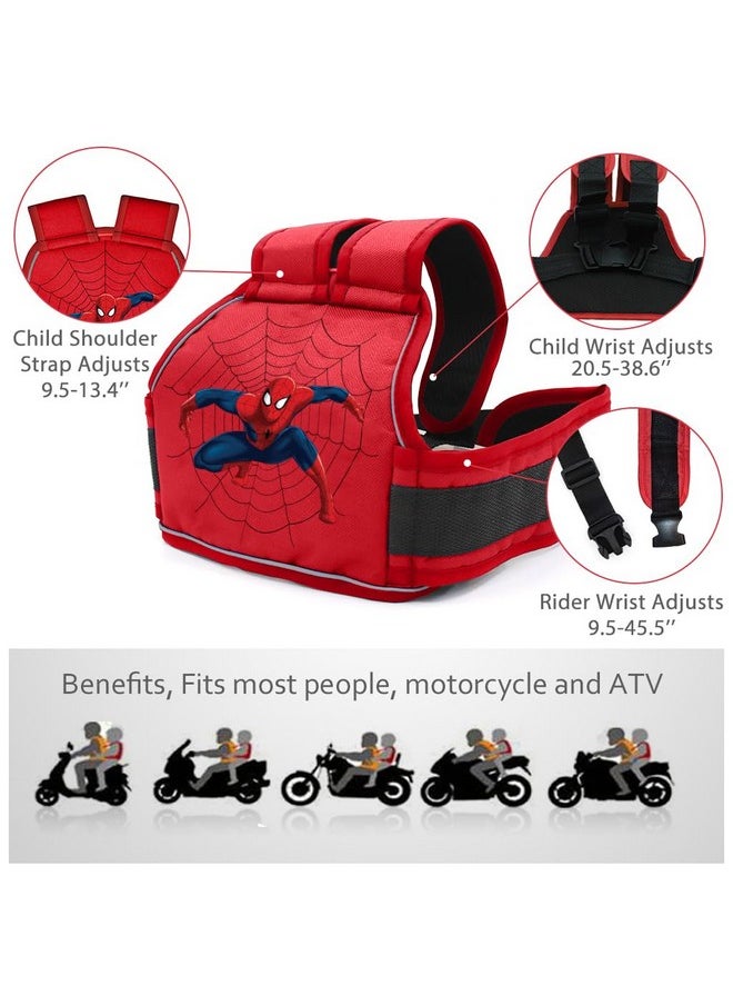 SNOWIE SOFT® Spider Man Kids Safety Belt for Two Wheeler with Reflective Strips, Portable Car Seat Safety Belt for Kids Bike Scooty, Kids Belt for Bike Ride Harness, Adjustable Safety Harness for Boys