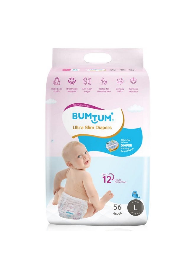 Ultra Slim Diaper Pants | Uv Protected | Large Size | Pack Of 1 (56 Pants) | Bubble Layer & 12 Hrs. Protection | Wetness Indicator