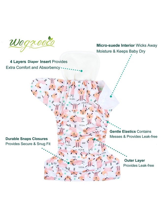 wegreeco Cloth Diapers 6 Pack with 6 Inserts & 1 Wet Bag, Washable Cloth Diapers for Babies, One Size Adjustable Reusable Diapers Baby (Flower)