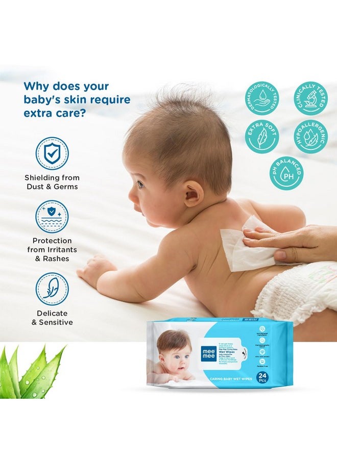 Mee Mee Soft Gentle Baby Wet Wipes (24 Wipes) Pack of 10 | Infused with Aloe Vera and Vitamin E | Paraben & Sulfate Free | Multipurpose Cleansing Wipes | Wipes Combo for Babies