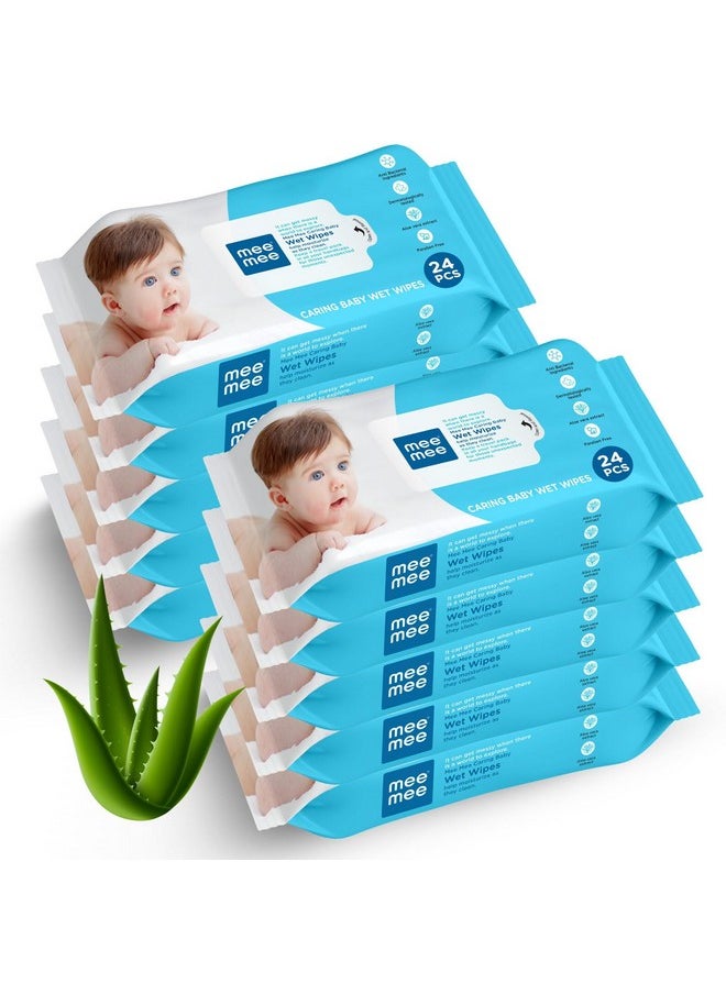 Mee Mee Soft Gentle Baby Wet Wipes (24 Wipes) Pack of 10 | Infused with Aloe Vera and Vitamin E | Paraben & Sulfate Free | Multipurpose Cleansing Wipes | Wipes Combo for Babies