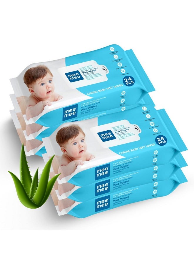 Mee Mee Soft Gentle Baby Wet Wipes (24 Wipes) Pack of 6 | Infused with Aloe Vera and Vitamin E | Paraben & Sulfate Free | Cleansing Wipes | Wipes Combo for Babies