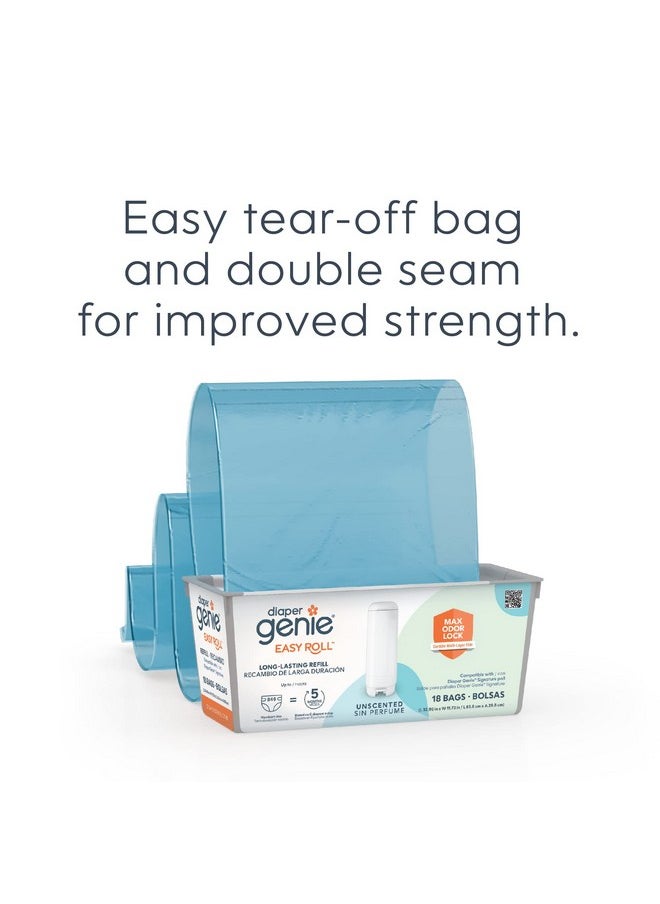 Diaper Genie Easy Roll Refill with 18 Bags | Lasts Up to 5 Months or Holds Up to 846 Newborn Diapers Per Refill