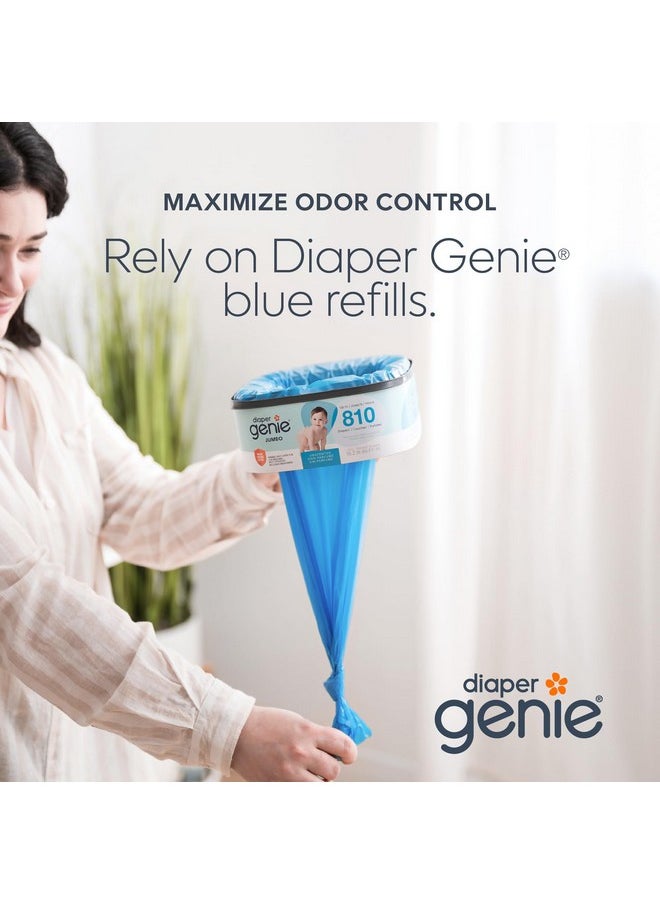 The Diaper Genie Jumbo+ Square Refill, with continuous film, can hold up to 1080 newborn-sized diapers per refill.