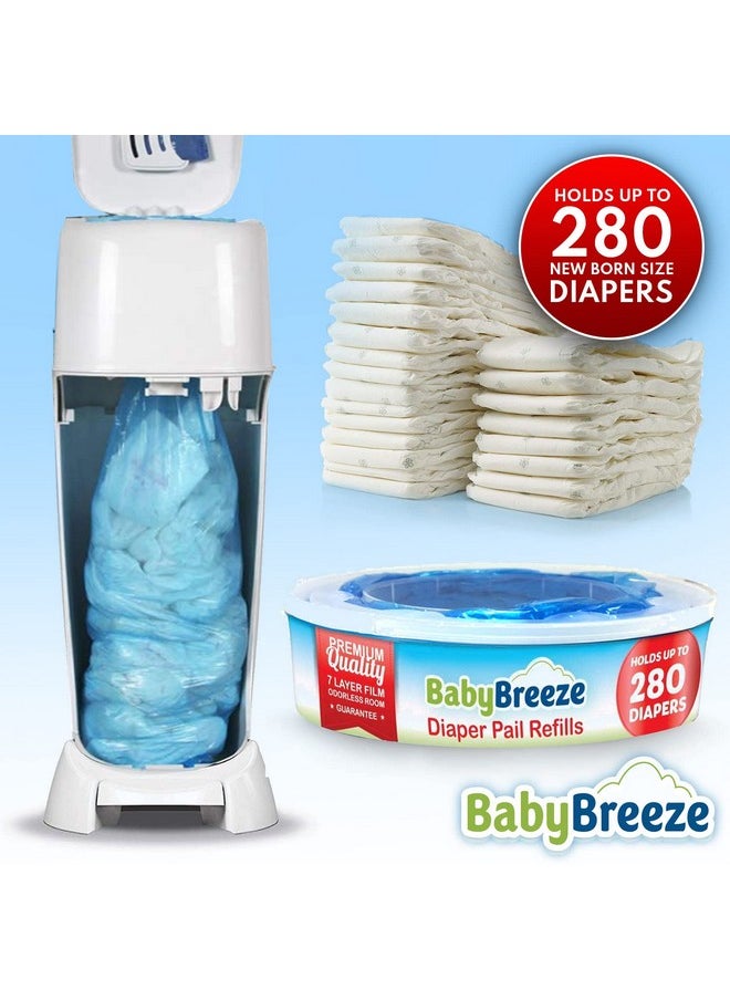 BabyBreeze Diaper Pail Refill Bags Compatible with Playtex Diaper Genie Pails Odor Absorbing Diaper Disposal Trash Bags - 1120 Count (4-Pack)