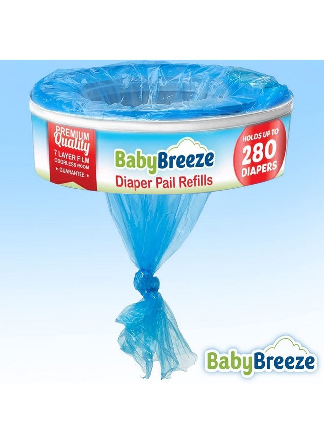 BabyBreeze Diaper Pail Refill Bags Compatible with Playtex Diaper Genie Pails Odor Absorbing Diaper Disposal Trash Bags - 1120 Count (4-Pack)