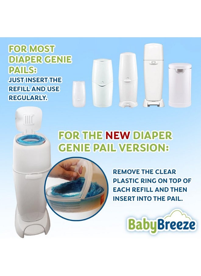 BabyBreeze Diaper Pail Refill Bags Compatible with Playtex Diaper Genie Pails Odor Absorbing Diaper Disposal Trash Bags - 1120 Count (4-Pack)