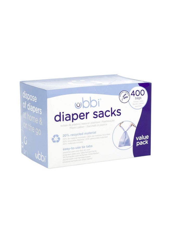 Ubbi Disposable Nappy Sacks, Lavender Scented, Easy-To-Tie Tabs, Baby Diaper Disposal or Pet Waste Bags, Value Pack, 400 Count