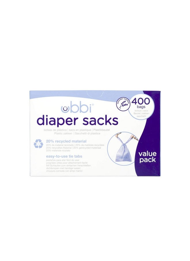 Ubbi Disposable Nappy Sacks, Lavender Scented, Easy-To-Tie Tabs, Baby Diaper Disposal or Pet Waste Bags, Value Pack, 400 Count