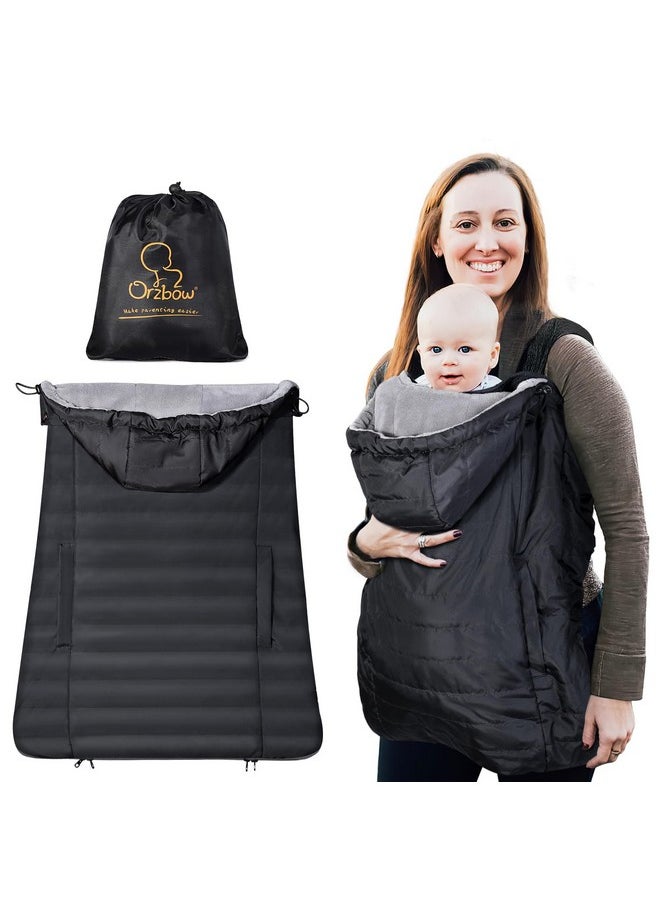 Orzbow Winter Baby Carrier Cover with Detachable Hood, Waterproof & Windproof, Universal for Baby Carriers and Baby Waist Stool, Baby Bunting Bag for Car Seats and Strollers with Storage Bag, Black