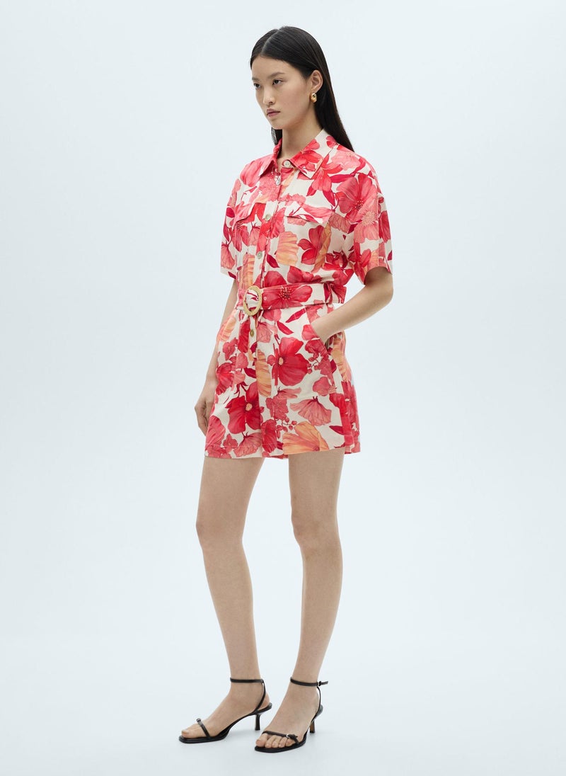 Camelia-H Printed Belt Detailed Playsuit