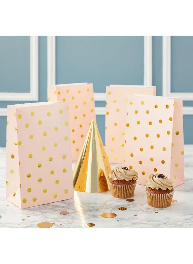 BLUE PANDA 24 Pack Gold Foil and Pink Paper Bags for Kids Birthday, Girls Baby Shower, Wedding Themed Party Favors (5.5 x 8.6 x 3 In)