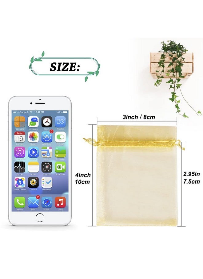 HRX Package 100pcs Little Gold Organza Bags 3 x 4 inch, Mesh Jewelry Pouches Drawstring Empty Sachets for Bracelets Candy Small Gift