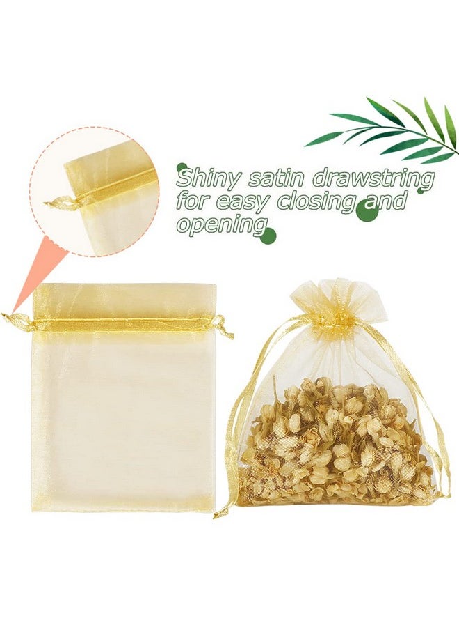 HRX Package 100pcs Little Gold Organza Bags 3 x 4 inch, Mesh Jewelry Pouches Drawstring Empty Sachets for Bracelets Candy Small Gift