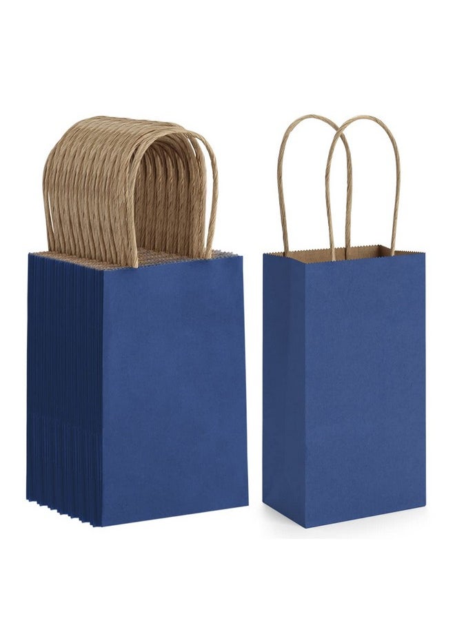 BagDream 100Pack 3.5x2.4x6.7 Inches Small-Kraft-Paper-Gift-Bags with Handles Bulk-Mini-Party-Favor-Bags Candy Bags Recyclable Tiny Navy Blue Paper Bag for Samples