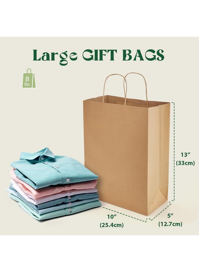 MESHA Gift Bags 10X5X13'' 100Pcs, Large Brown Paper Bags with Handles Bulk,Reusable Kraft Shopping Bags for Small Business,Merchandise,Retail,Birthday,Kids Party,Favors
