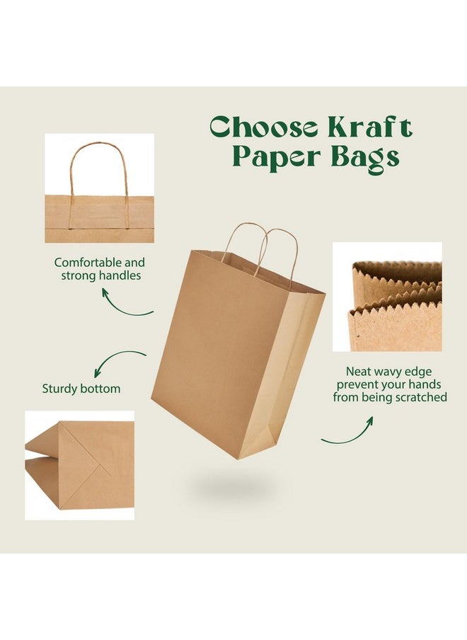 MESHA Gift Bags 10X5X13'' 100Pcs, Large Brown Paper Bags with Handles Bulk,Reusable Kraft Shopping Bags for Small Business,Merchandise,Retail,Birthday,Kids Party,Favors