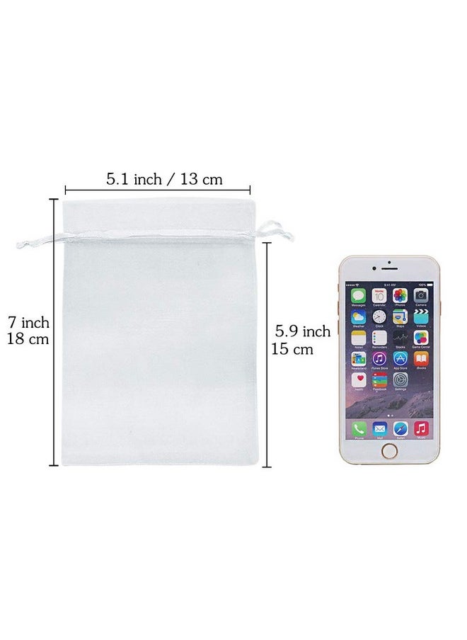 HRX Package White Organza Gift Bags 5x7 inch 100pcs, Mesh Jewelry Pouches Drawstring Bags Empty Sachet for Christmas Candy Present Wedding Giveaways