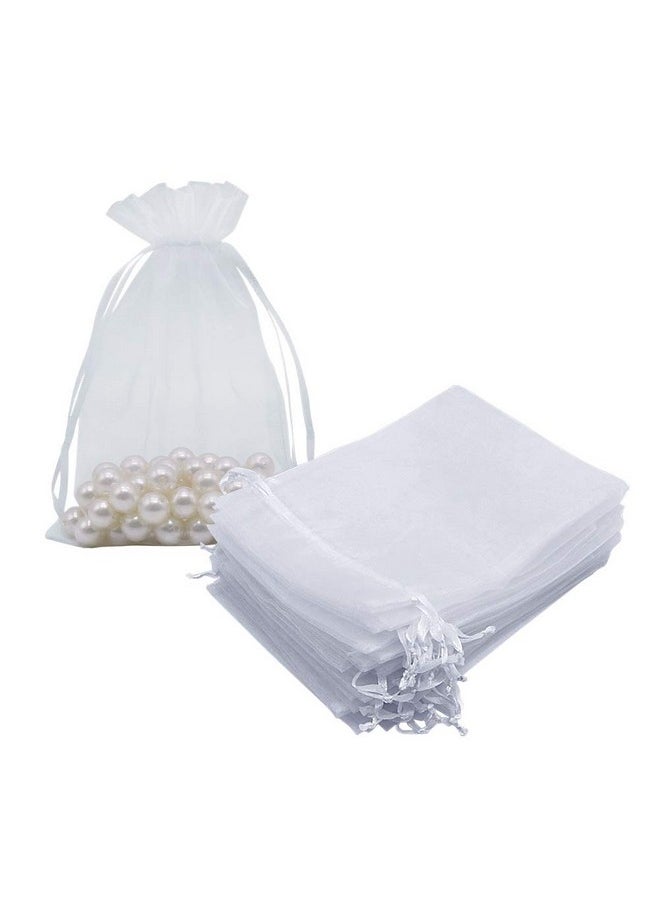 HRX Package White Organza Gift Bags 5x7 inch 100pcs, Mesh Jewelry Pouches Drawstring Bags Empty Sachet for Christmas Candy Present Wedding Giveaways