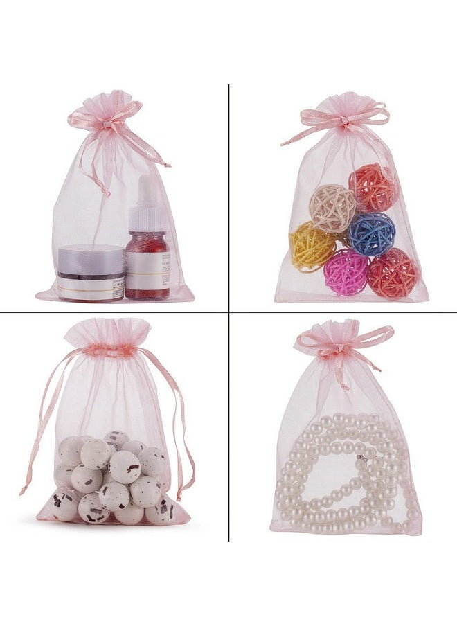 HRX Package 100pcs Blush Pink Organza Gift Bags, 4 x 6 inch Candy Mesh Drawstring Bags Jewelry Pouches for Christmas Wedding Baby Shower Party