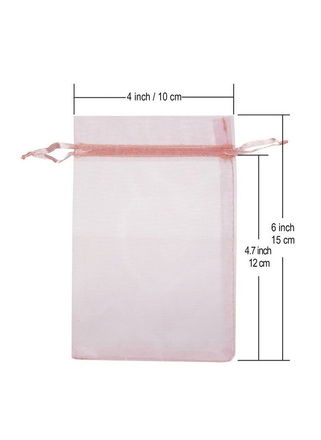 HRX Package 100pcs Blush Pink Organza Gift Bags, 4 x 6 inch Candy Mesh Drawstring Bags Jewelry Pouches for Christmas Wedding Baby Shower Party