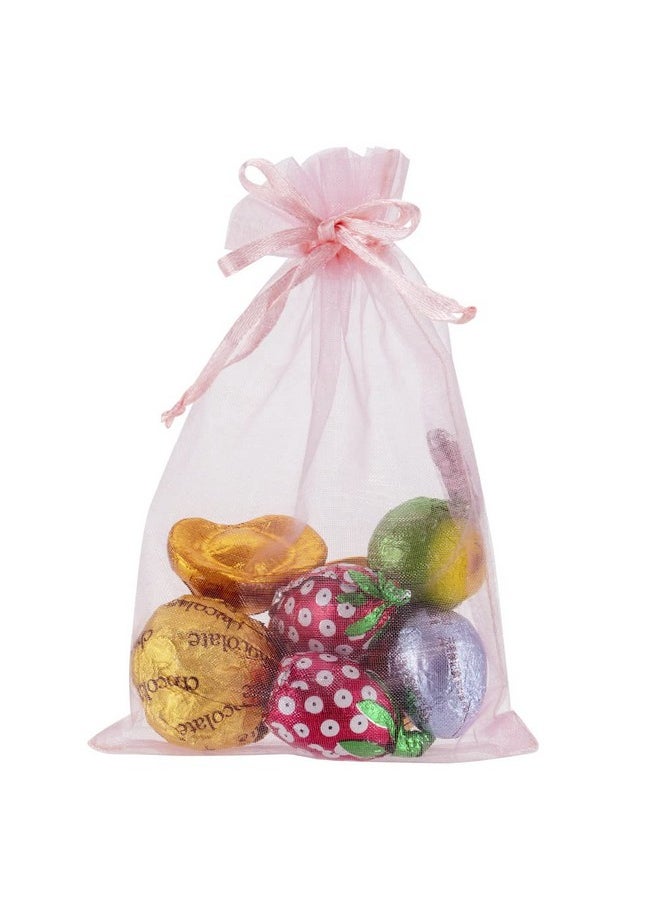 HRX Package 100pcs Blush Pink Organza Gift Bags, 4 x 6 inch Candy Mesh Drawstring Bags Jewelry Pouches for Christmas Wedding Baby Shower Party