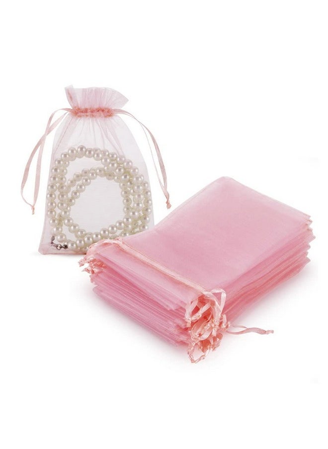 HRX Package 100pcs Blush Pink Organza Gift Bags, 4 x 6 inch Candy Mesh Drawstring Bags Jewelry Pouches for Christmas Wedding Baby Shower Party