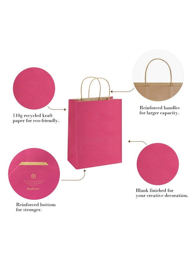 BagDream Hot Pink Gift Bags 8x4.25x10.5 100Pcs Paper Bags, Paper Gift Bags with Handles, Paper Shopping Bags Kraft Bags Party Bags Retail Merchandise Bags