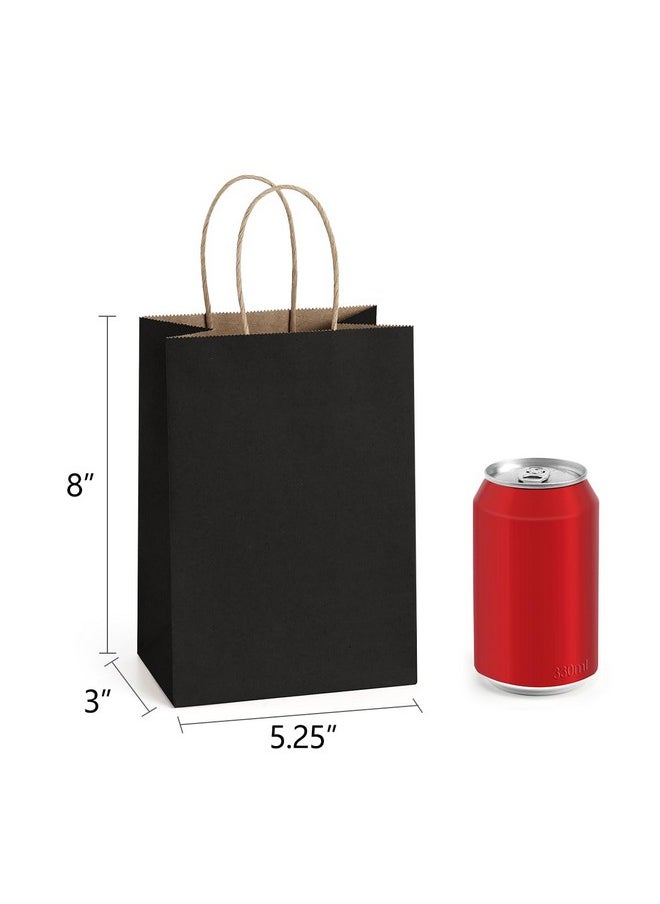 BagDream Small Paper Gift Bags 5.25x3x8 Inch 50PCS Kraft Black Gift Bags with Handles Bulk Party Favor Bags Retail Grocery Paper Sacks