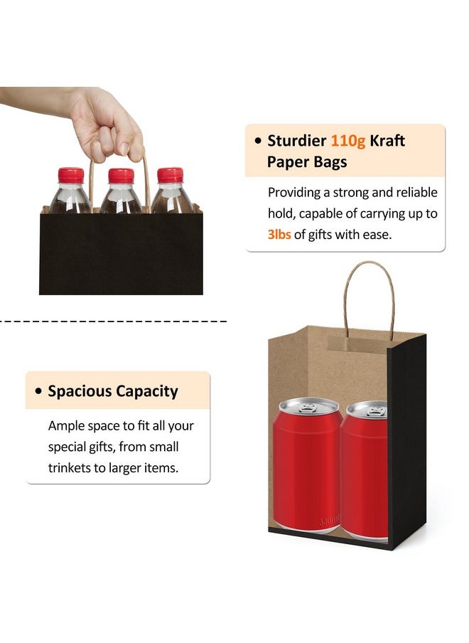 BagDream Small Paper Gift Bags 5.25x3x8 Inch 50PCS Kraft Black Gift Bags with Handles Bulk Party Favor Bags Retail Grocery Paper Sacks