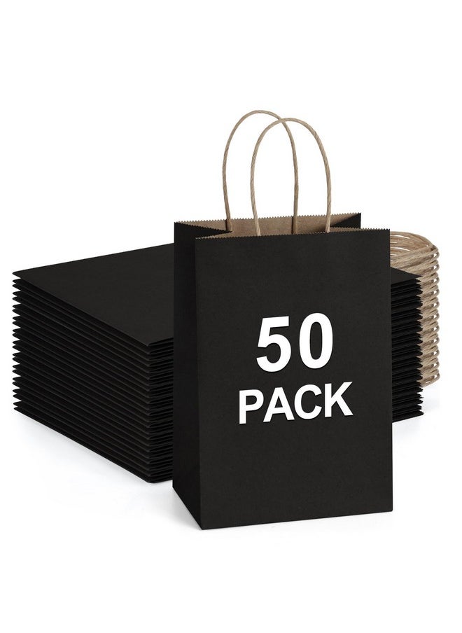 BagDream Small Paper Gift Bags 5.25x3x8 Inch 50PCS Kraft Black Gift Bags with Handles Bulk Party Favor Bags Retail Grocery Paper Sacks