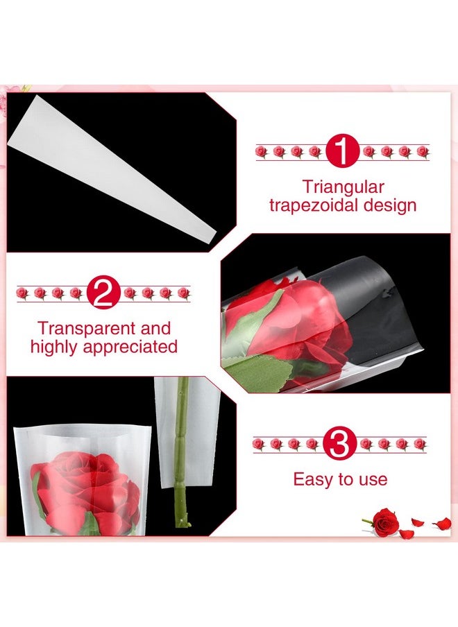 Single Rose Sleeve Bouquet Bags For Flowers Single Floral Packaging Bag Single Flower Wrapping Paper Clear Flower Bouquet Sleeves For Mother's Day Valentine's Day Wedding Birthday Gift (200 Pcs)