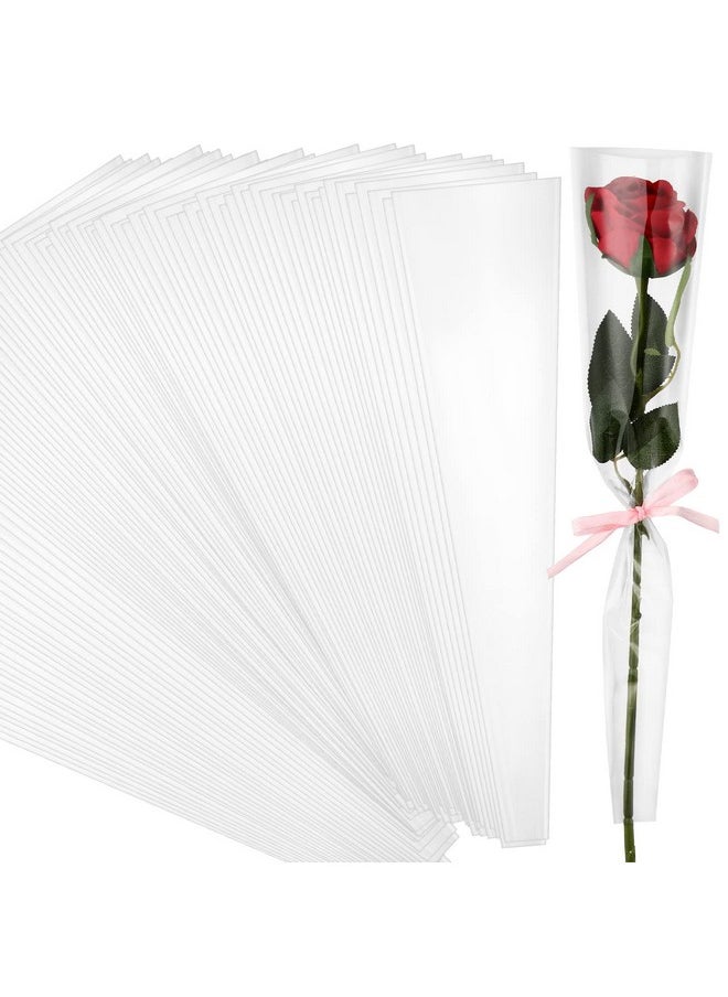 Single Rose Sleeve Bouquet Bags For Flowers Single Floral Packaging Bag Single Flower Wrapping Paper Clear Flower Bouquet Sleeves For Mother's Day Valentine's Day Wedding Birthday Gift (200 Pcs)