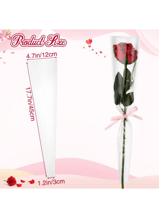 Single Rose Sleeve Bouquet Bags For Flowers Single Floral Packaging Bag Single Flower Wrapping Paper Clear Flower Bouquet Sleeves For Mother's Day Valentine's Day Wedding Birthday Gift (200 Pcs)