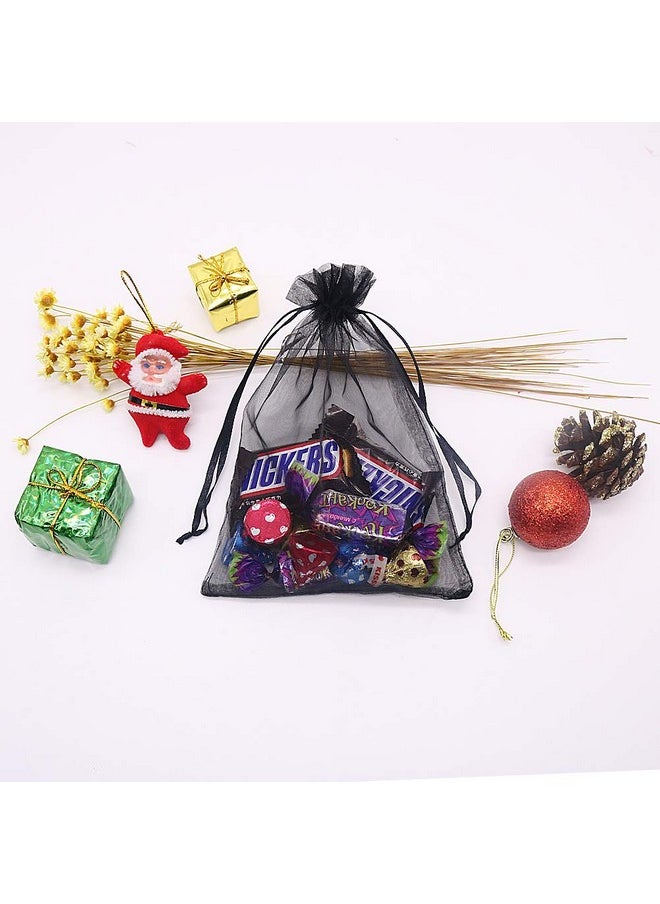 HRX Package Black Organza Bags 5x7 inch 100pcs, Mesh Candy Bags Jewelry Pouches Drawstring Empty Sachet for Present Wedding Giveaways