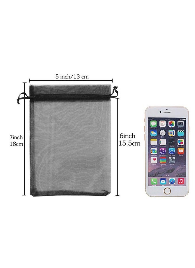 HRX Package Black Organza Bags 5x7 inch 100pcs, Mesh Candy Bags Jewelry Pouches Drawstring Empty Sachet for Present Wedding Giveaways