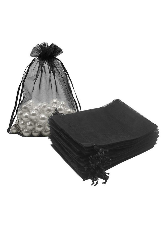 HRX Package Black Organza Bags 5x7 inch 100pcs, Mesh Candy Bags Jewelry Pouches Drawstring Empty Sachet for Present Wedding Giveaways