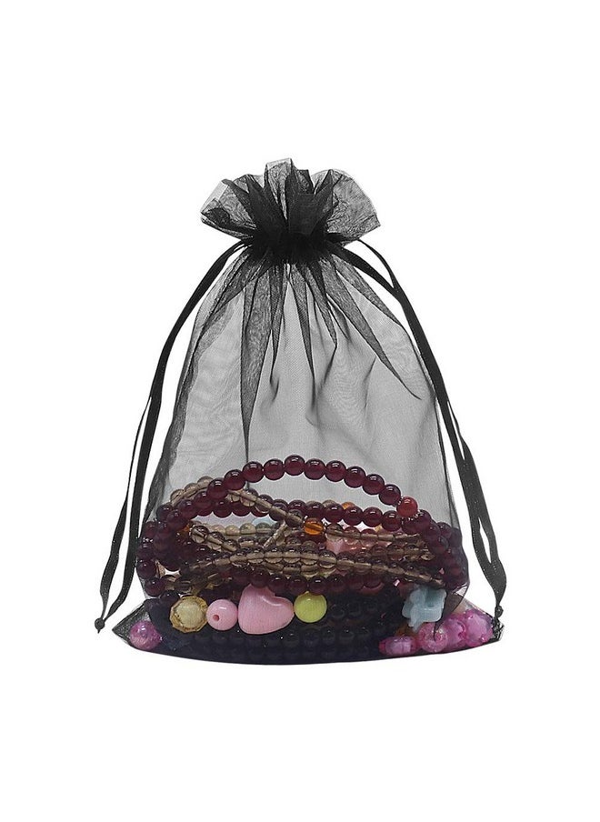 HRX Package Black Organza Bags 5x7 inch 100pcs, Mesh Candy Bags Jewelry Pouches Drawstring Empty Sachet for Present Wedding Giveaways