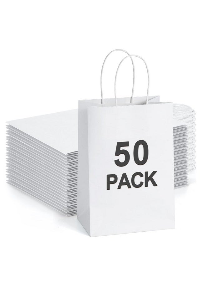 BagDream Small Paper Gift Bags 50Pcs 5.25x3x8 Inches Kraft Paper Bags Party Favor Bags Shopping Bags Kraft Bags White Paper Gift Bags with Handles Bulk