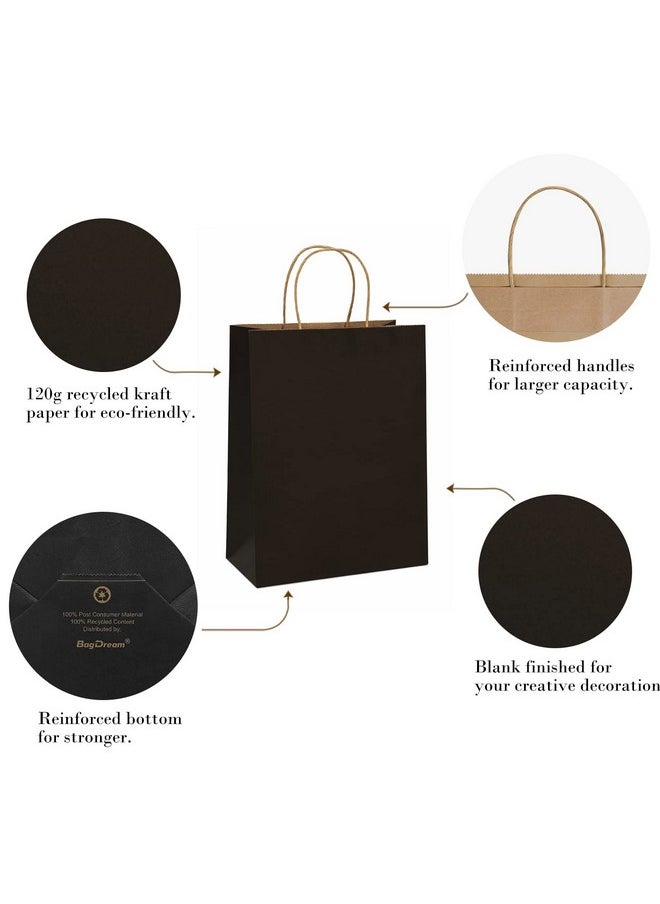 BagDream 13x7x17 Gift Bags 50ct Paper Party Favor Gift Bags, Shopping Retail Merchandise Bags, Recycled Black Kraft Paper Bags with Handles Bulk