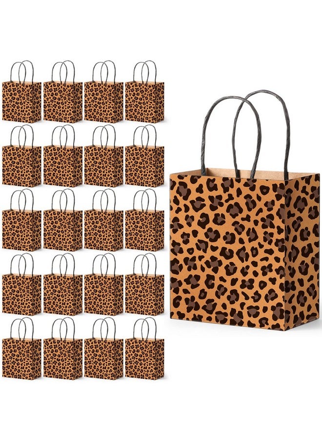 Outus 50 Pieces Leopard Paper Bags Leopard Print Small Gift Bags 5.5 x 2.76 x 5.9 Inch Brown Leopard Bag with Handles Animal Prints for Shopping Trendy Gift Kraft Party Take out Merchandise Retail