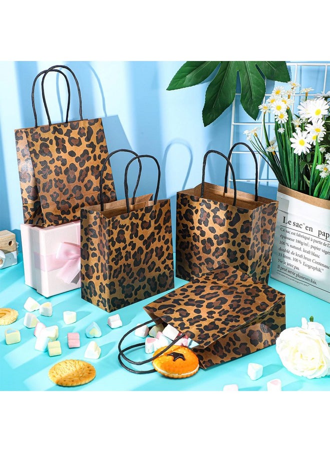 Outus 50 Pieces Leopard Paper Bags Leopard Print Small Gift Bags 5.5 x 2.76 x 5.9 Inch Brown Leopard Bag with Handles Animal Prints for Shopping Trendy Gift Kraft Party Take out Merchandise Retail