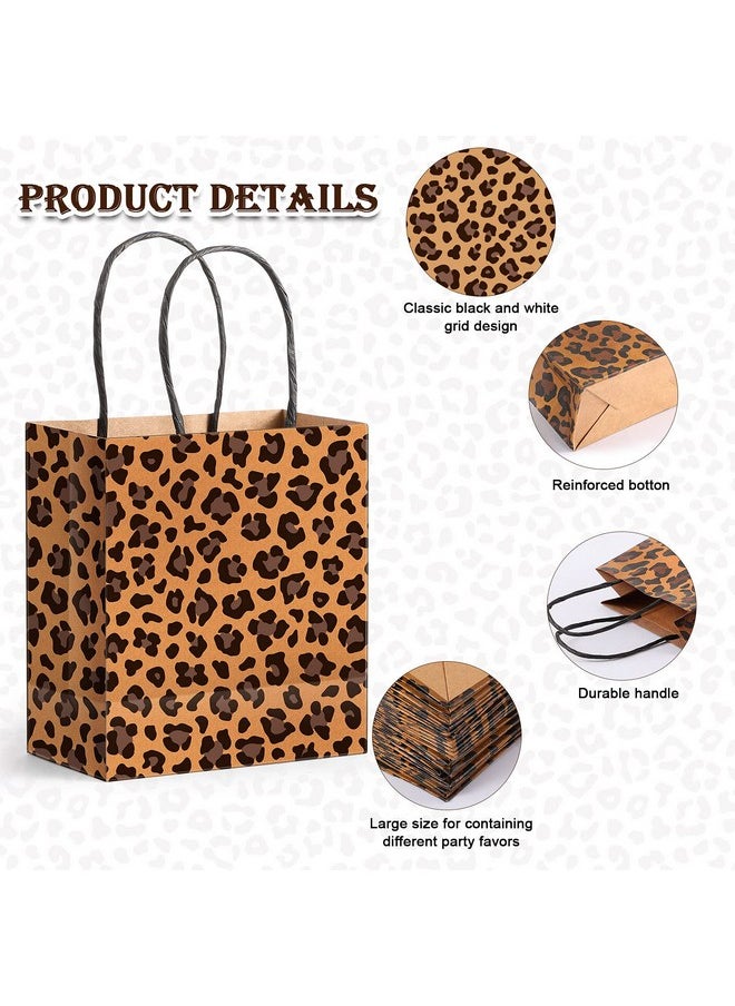 Outus 50 Pieces Leopard Paper Bags Leopard Print Small Gift Bags 5.5 x 2.76 x 5.9 Inch Brown Leopard Bag with Handles Animal Prints for Shopping Trendy Gift Kraft Party Take out Merchandise Retail