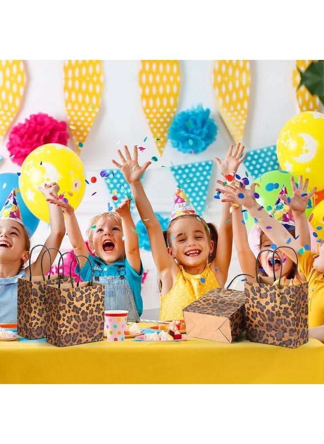 Outus 50 Pieces Leopard Paper Bags Leopard Print Small Gift Bags 5.5 x 2.76 x 5.9 Inch Brown Leopard Bag with Handles Animal Prints for Shopping Trendy Gift Kraft Party Take out Merchandise Retail